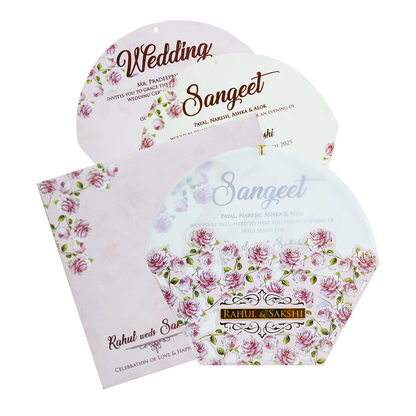 Pink Floral Laser Cut Nameplate Invitation Card